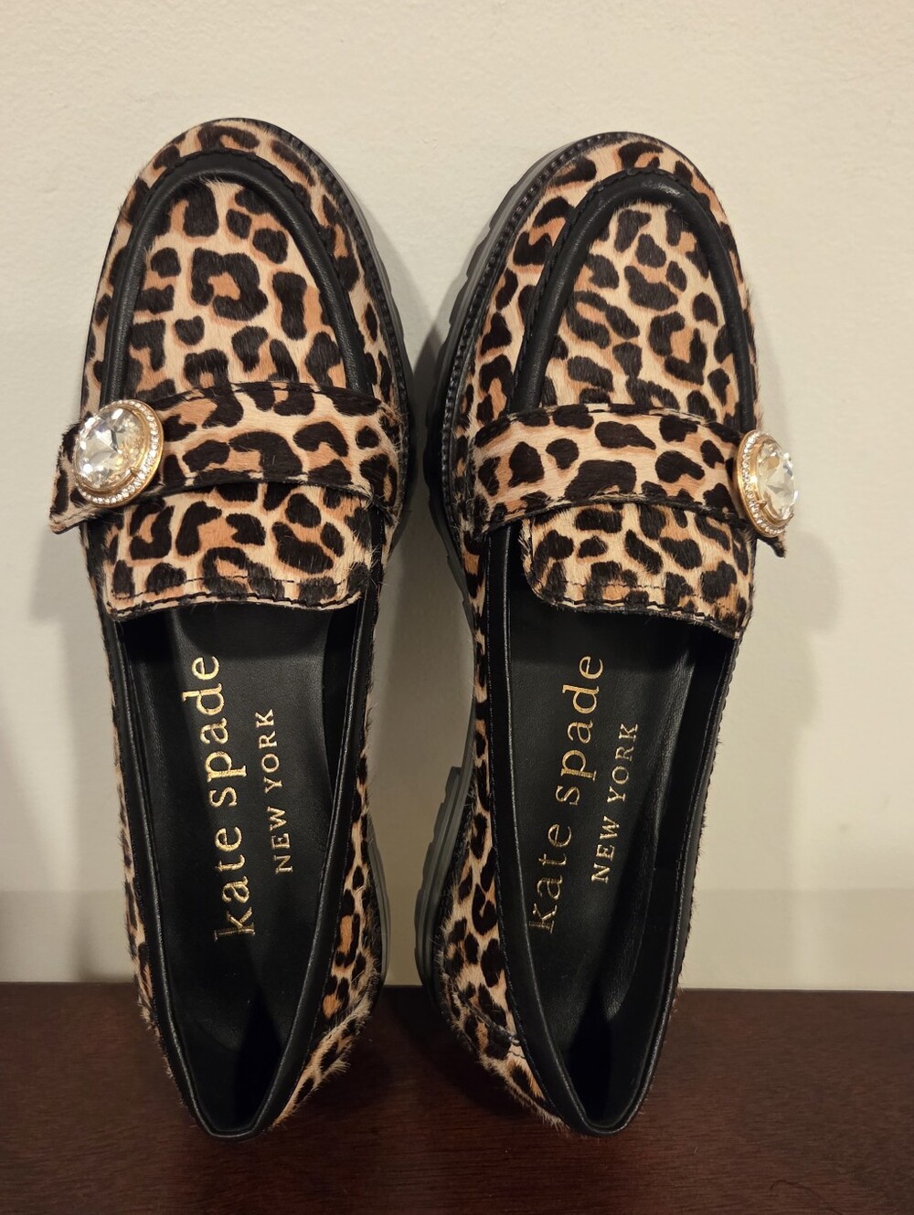 kate spade Leopard Print Jeweled Penny Loafers - Brown/Black,Size 6.5B - Picture 10 of 14